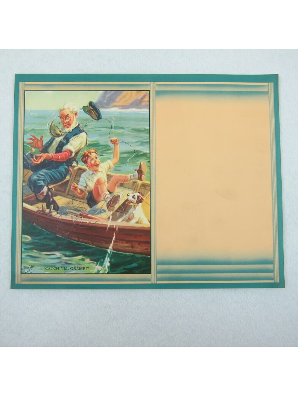 Vintage Advertising Calendar Blank Hintermeister Funny Fishing Boy Grandpa & Dog